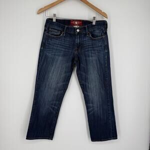Lucky Brand Sweetin' Crop Jeans SZ 6/28 Straight Leg Med Wash Wiskering Low Rise